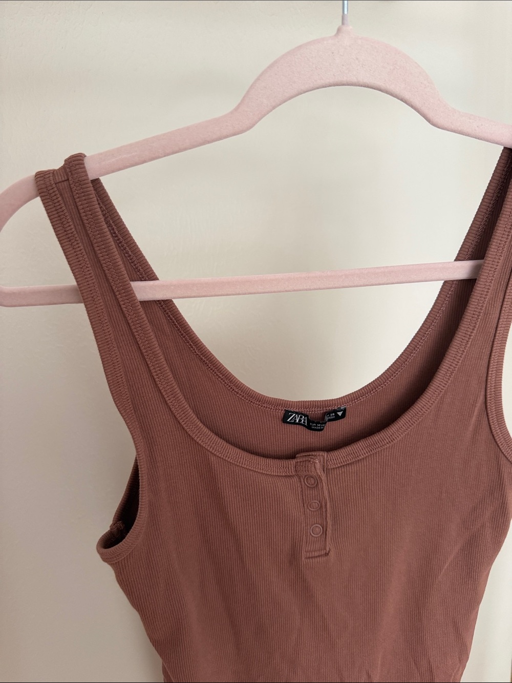 Zara Rust-Brown Ribbed Tank Dress with Front Buttons - Picture 2 of 3